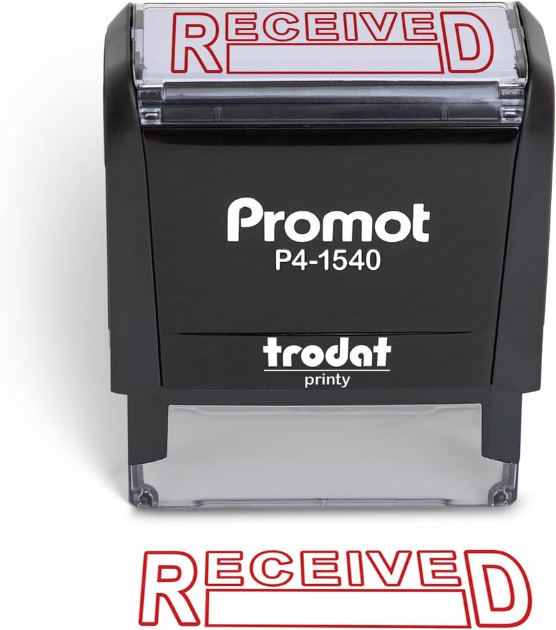 Promot Received Self Inking Rubber Stamp - Refillable Received Stamper - Business, Bookkeeping, Ordering, Accounting, Work, Office Stamps - Red Ink - Image 1
